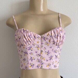 Zara Floral Bustier Corset Top Pink XS Cottagecore Coquette Fairycore Balletcore